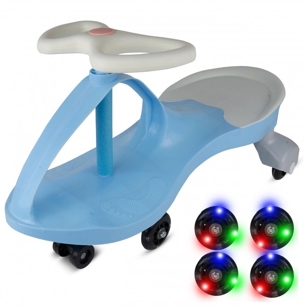 MalPlay PlasmaCar pentru copii fara pedale Pink cu volan rotativ 360 grade roti luminoase din cauciuc scaun ergonomic suport pentru picioare aderent recomandat copiilor de la 2 ani