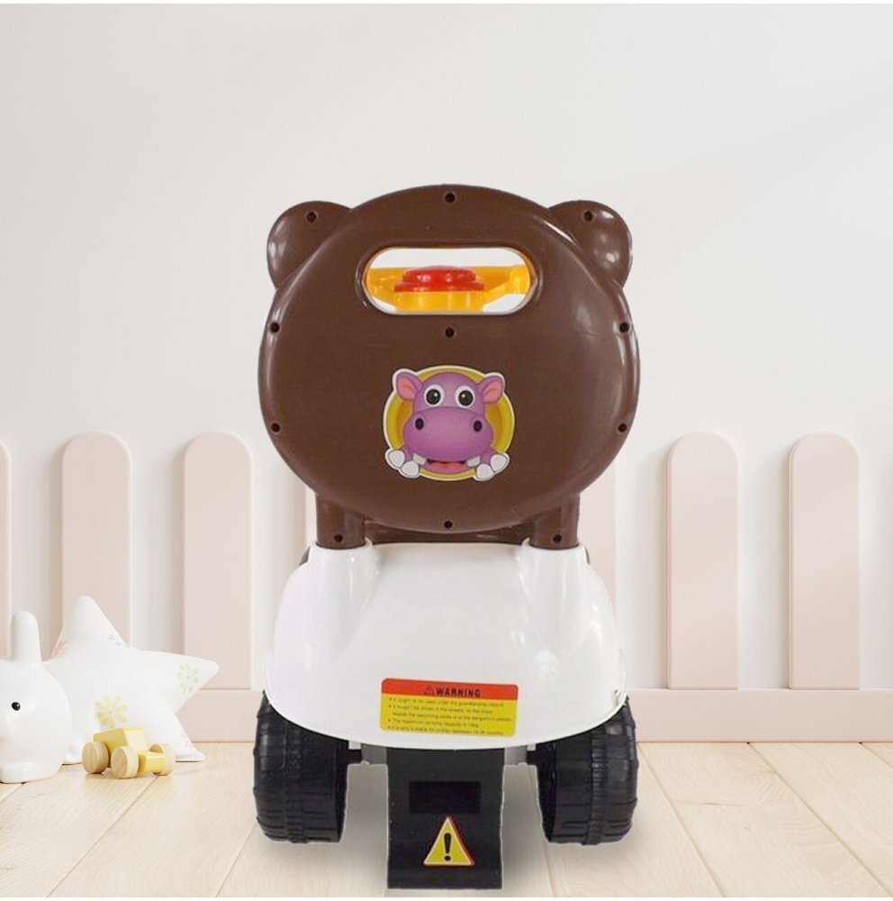 MalPlay Ride-On copii fara pedale Hipcio Walker Brown cu spatar inalt compartiment de depozitare pozitionat sub scaun claxon recomandata copiilor de la 2 ani