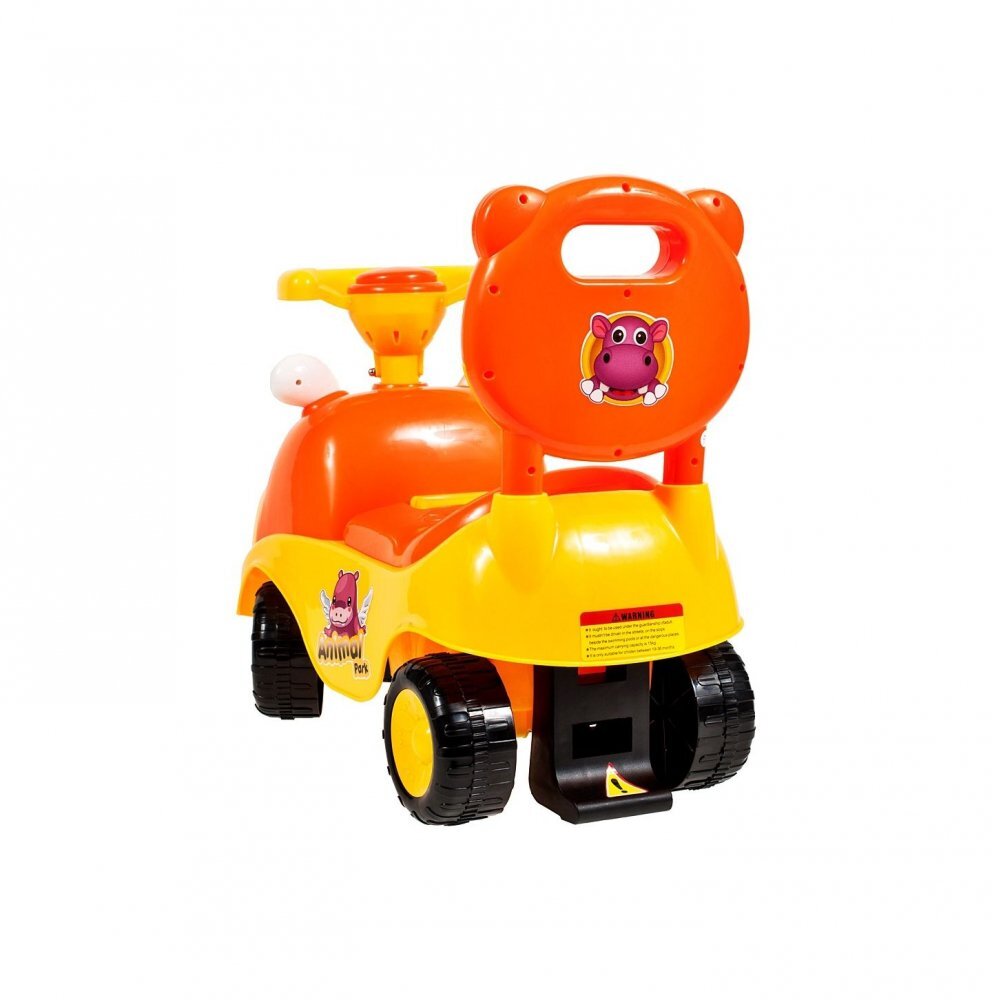 MalPlay Ride-On copii fara pedale Hipcio Walker Orange cu spatar inalt compartiment de depozitare pozitionat sub scaun claxon recomandata copiilor de la 2 ani