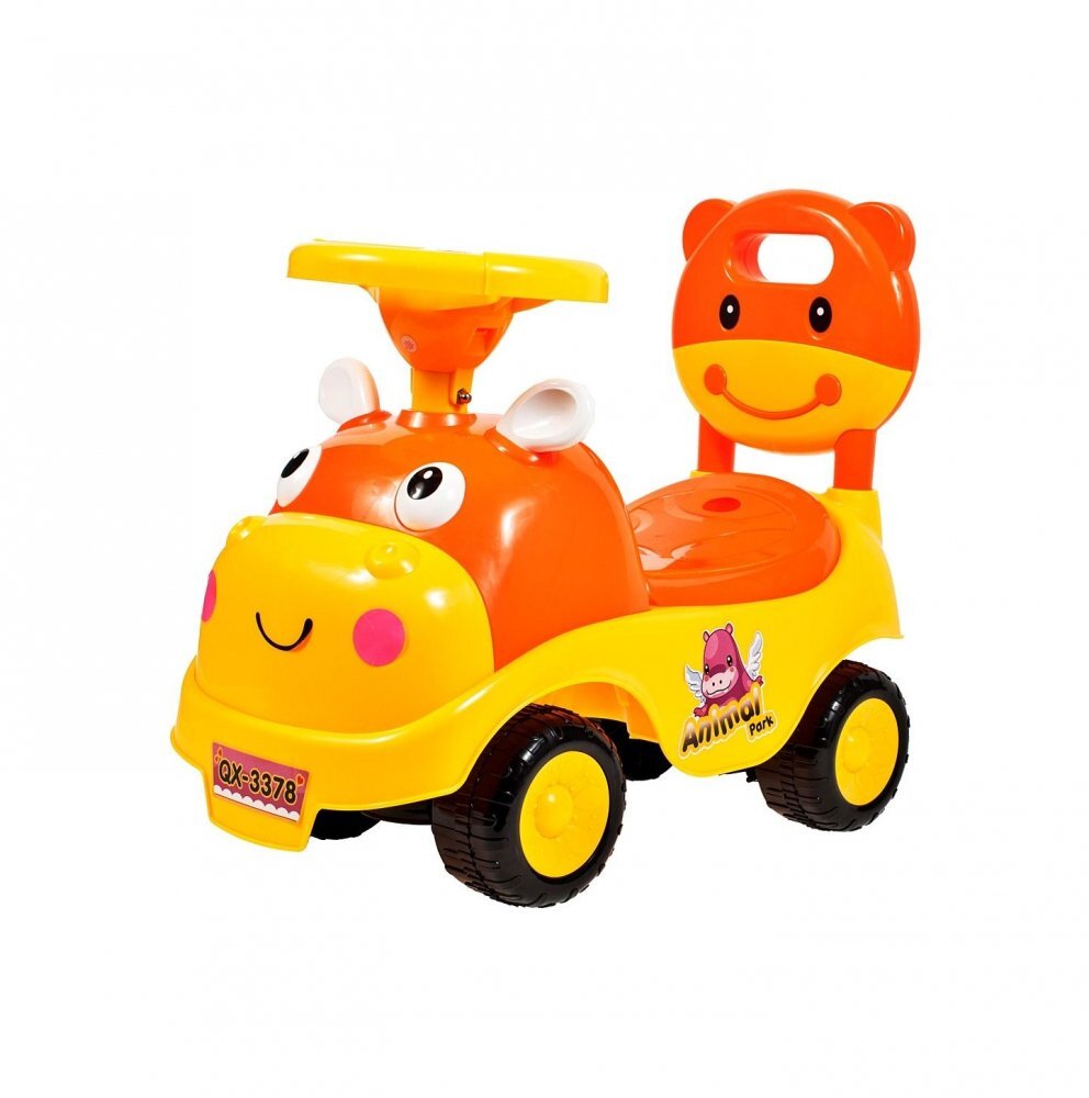 MalPlay Ride-On copii fara pedale Hipcio Walker Orange cu spatar inalt compartiment de depozitare pozitionat sub scaun claxon recomandata copiilor de la 2 ani