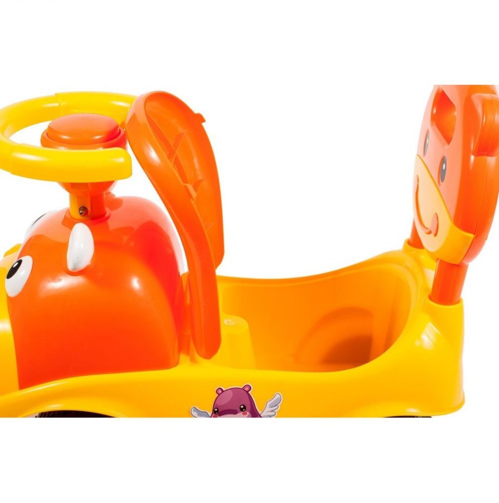 MalPlay Ride-On copii fara pedale Hipcio Walker Pink cu spatar inalt compartiment de depozitare pozitionat sub scaun claxon recomandata copiilor de la 2 ani