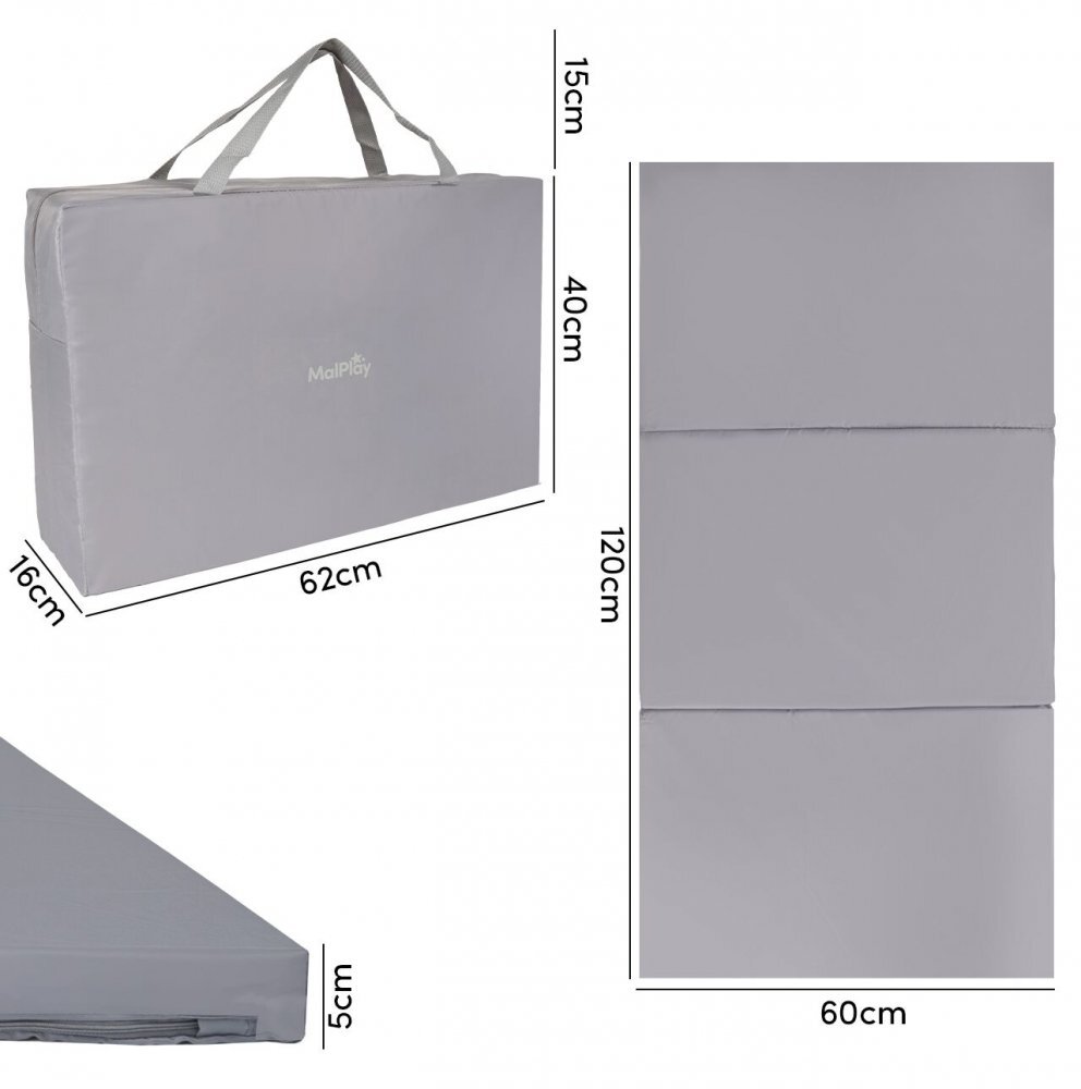 MalPlay Saltea pliabila de calatorie pentru patut copii design pliabil umplutura spuma poliuretanica cu geanta de transport inclusa dimensiune 120x60 cm grey
