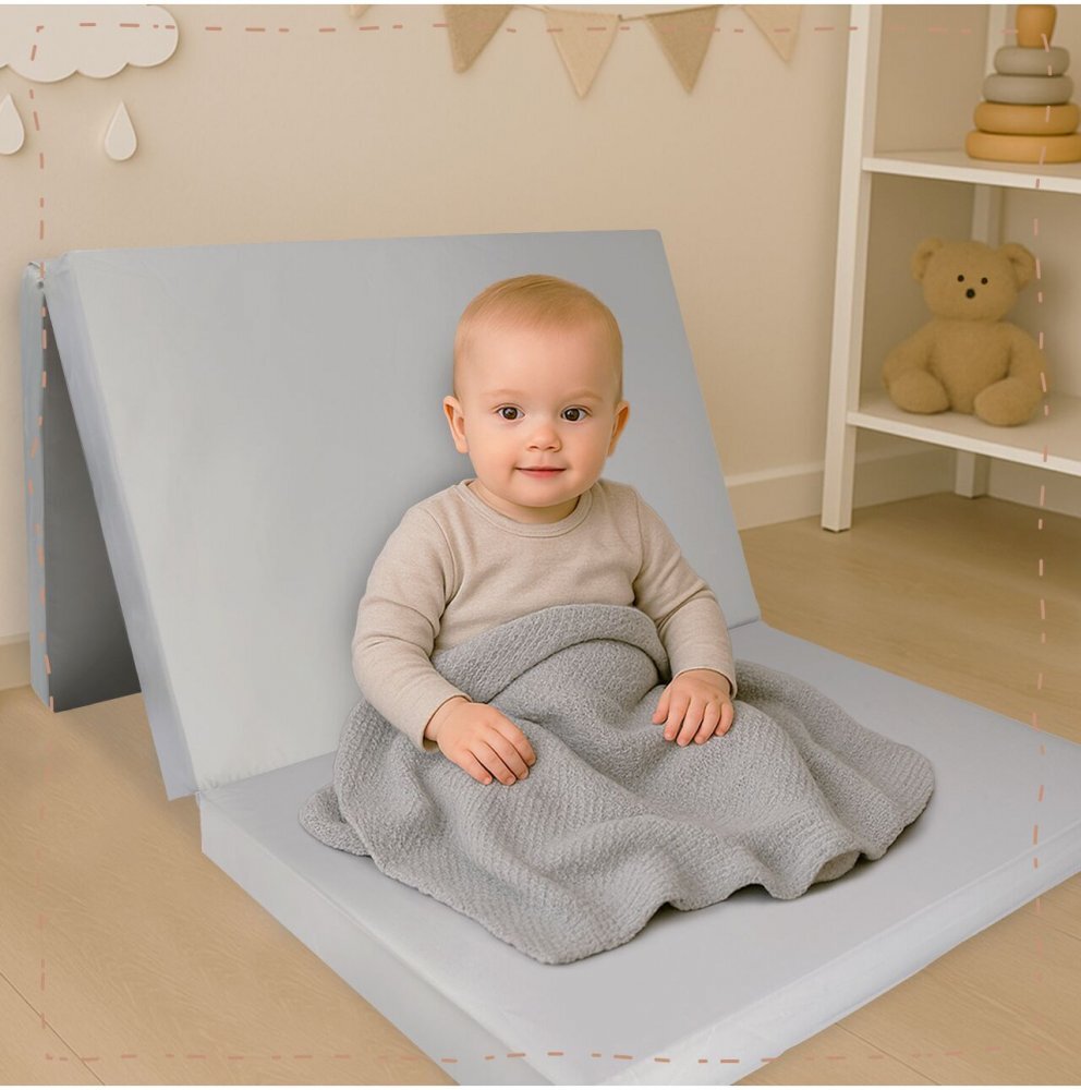 MalPlay Saltea pliabila de calatorie pentru patut copii design pliabil umplutura spuma poliuretanica cu geanta de transport inclusa dimensiune 120x60 cm grey
