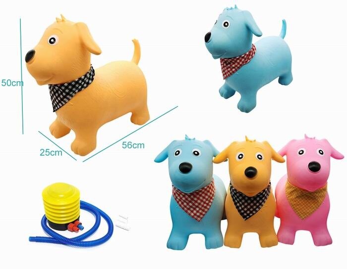 MalPlay Saritor gonflabil pentru copii Blue Dog din cauciuc rezistent cu Pompa si Esarfa colorata detasabila 52 x 46 x 24 cm