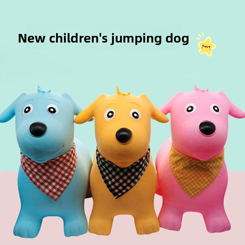 MalPlay Saritor gonflabil pentru copii Blue Dog din cauciuc rezistent cu Pompa si Esarfa colorata detasabila 52 x 46 x 24 cm