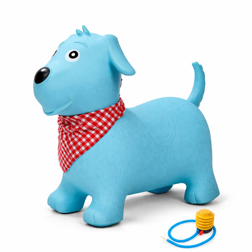 MalPlay Saritor gonflabil pentru copii Blue Dog din cauciuc rezistent cu Pompa si Esarfa colorata detasabila 52 x 46 x 24 cm