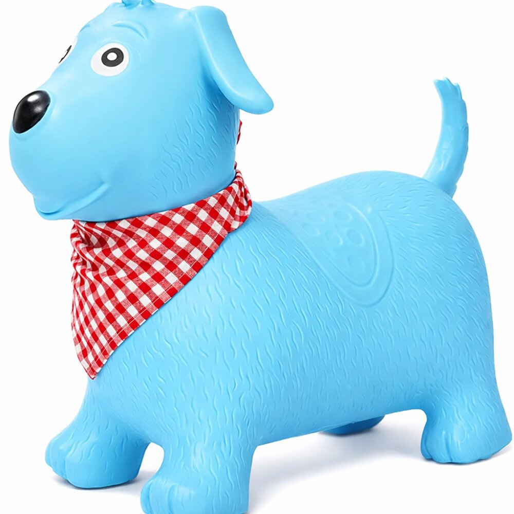 MalPlay Saritor gonflabil pentru copii Blue Dog din cauciuc rezistent cu Pompa si Esarfa colorata detasabila 52 x 46 x 24 cm