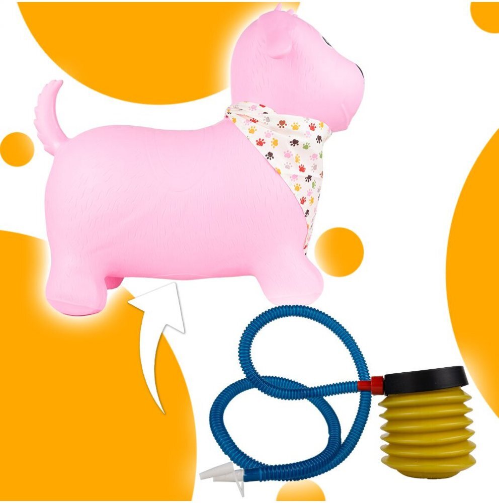 MalPlay Saritor gonflabil pentru copii Pink Dog din cauciuc rezistent cu Pompa si Esarfa colorata detasabila 52 x 46 x 24 cm