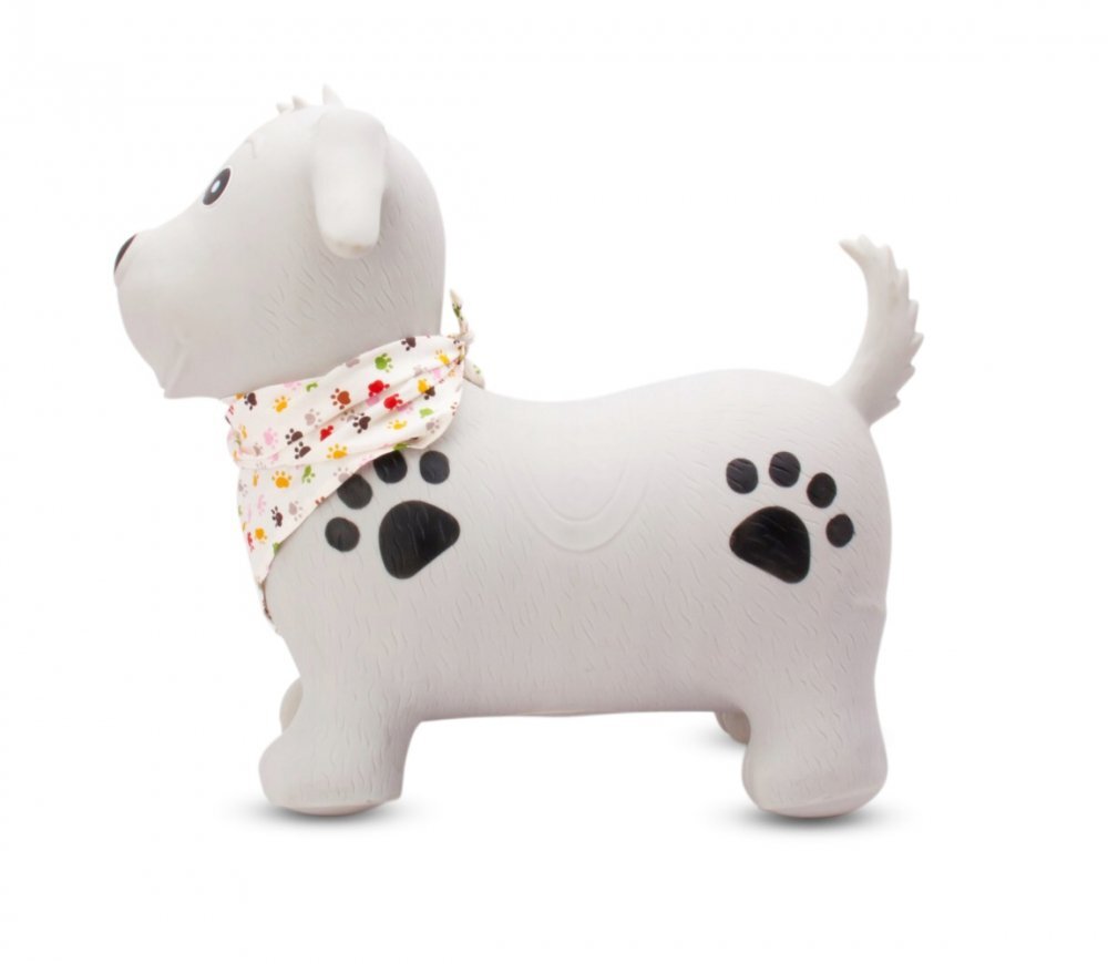 MalPlay Saritor gonflabil pentru copii White Dog din cauciuc rezistent cu Pompa si Esarfa colorata detasabila 52 x 46 x 24 cm