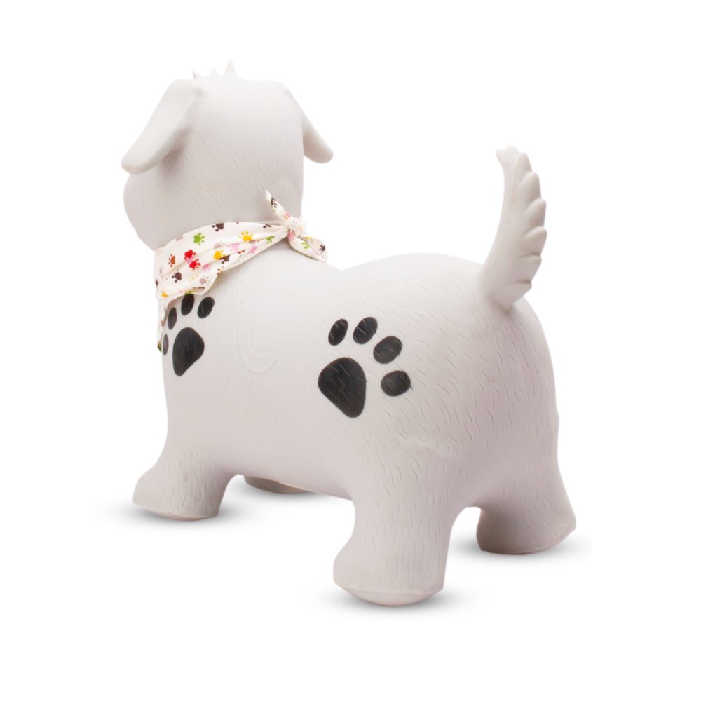 MalPlay Saritor gonflabil pentru copii White Dog din cauciuc rezistent cu Pompa si Esarfa colorata detasabila 52 x 46 x 24 cm