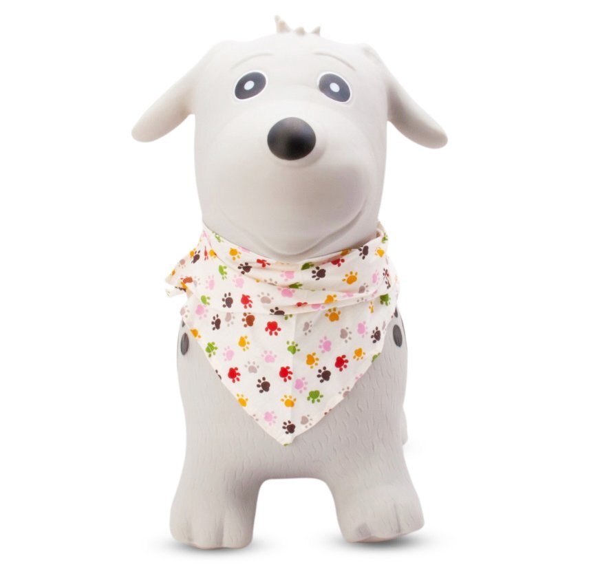 MalPlay Saritor gonflabil pentru copii White Dog din cauciuc rezistent cu Pompa si Esarfa colorata detasabila 52 x 46 x 24 cm