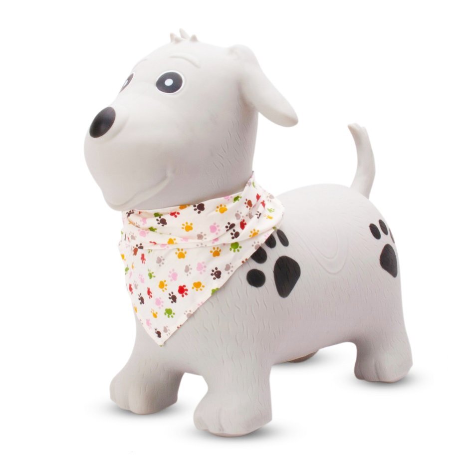 MalPlay Saritor gonflabil pentru copii White Dog din cauciuc rezistent cu Pompa si Esarfa colorata detasabila 52 x 46 x 24 cm