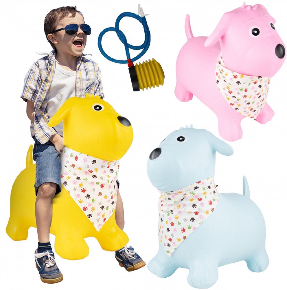 MalPlay Saritor gonflabil pentru copii Yellow Dog din cauciuc rezistent cu Pompa si Esarfa colorata detasabila 52 x 46 x 24 cm