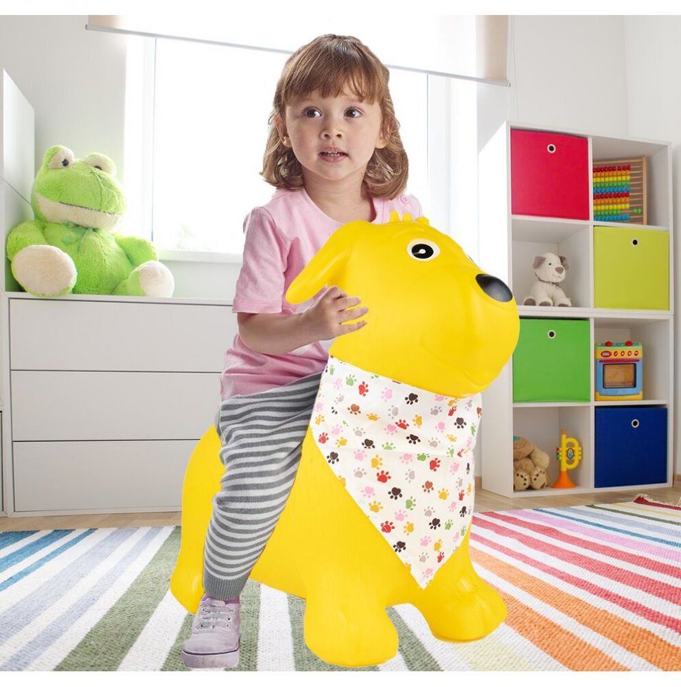 MalPlay Saritor gonflabil pentru copii Yellow Dog din cauciuc rezistent cu Pompa si Esarfa colorata detasabila 52 x 46 x 24 cm