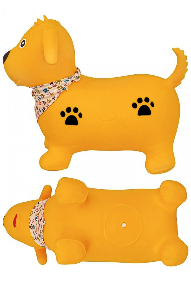 MalPlay Saritor gonflabil pentru copii Yellow Dog din cauciuc rezistent cu Pompa si Esarfa colorata detasabila 52 x 46 x 24 cm