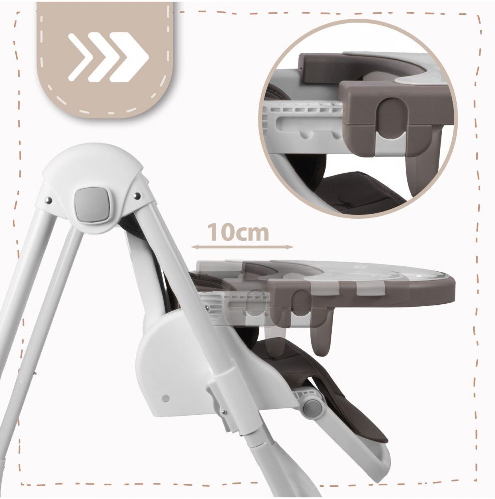 MalPlay Scaun de masa 2 in 1 pentru bebelusi si copii Deli grey model pliabil tavita dubla detasabila echipat cu 2 roti