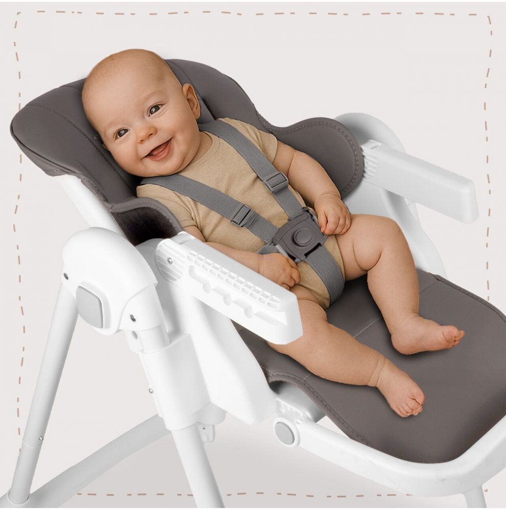 MalPlay Scaun de masa 2 in 1 pentru bebelusi si copii Deli grey model pliabil tavita dubla detasabila echipat cu 2 roti