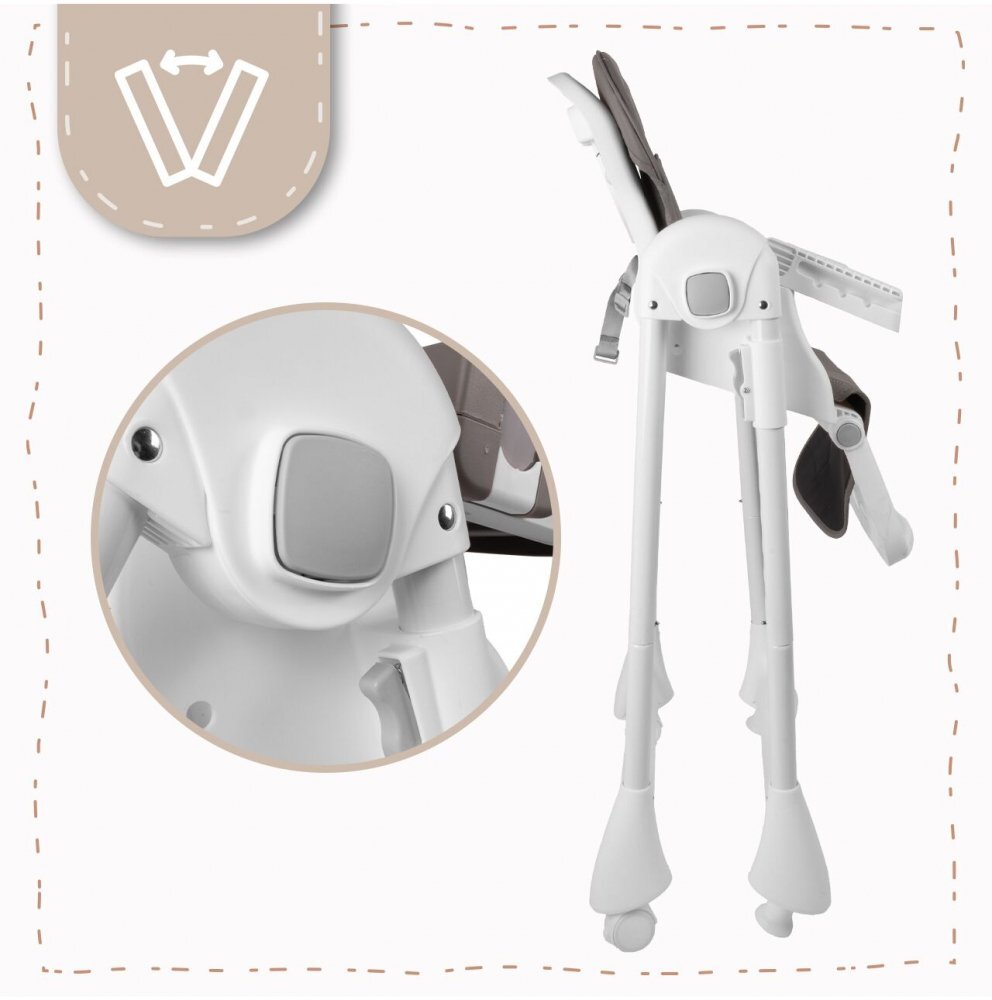 MalPlay Scaun de masa 2 in 1 pentru bebelusi si copii Deli grey model pliabil tavita dubla detasabila echipat cu 2 roti