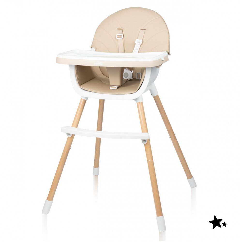 MalPlay Scaun de masa pentru bebelusi si copii beige cu tavita dubla reglabila husa din PU moale 60 x 60 x 94 cm