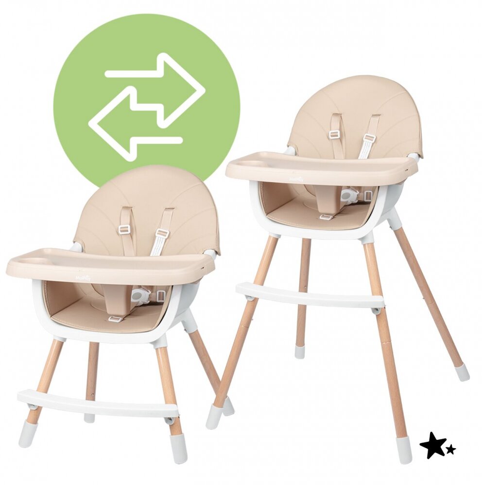 MalPlay Scaun de masa pentru bebelusi si copii beige cu tavita dubla reglabila husa din PU moale 60 x 60 x 94 cm
