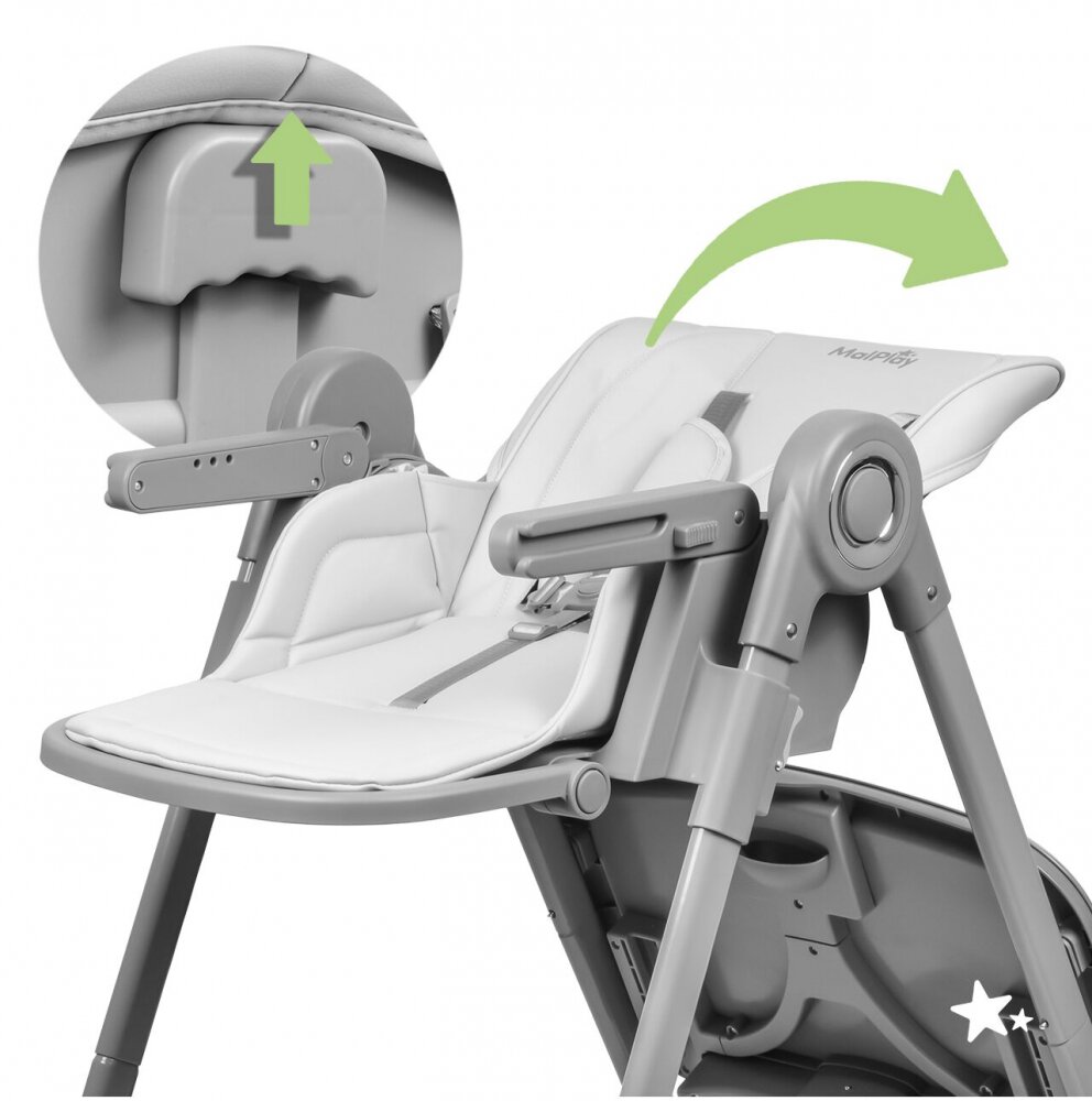 MalPlay Scaun de masa pentru bebelusi si copii Savro Grey pliabil reglabil in 6 trepte pana la 20 kg design scandinav