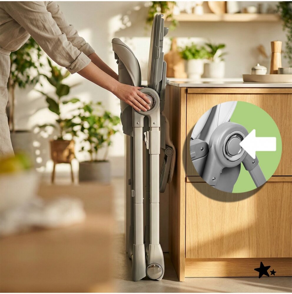 MalPlay Scaun de masa pentru bebelusi si copii Savro Grey pliabil reglabil in 6 trepte pana la 20 kg design scandinav