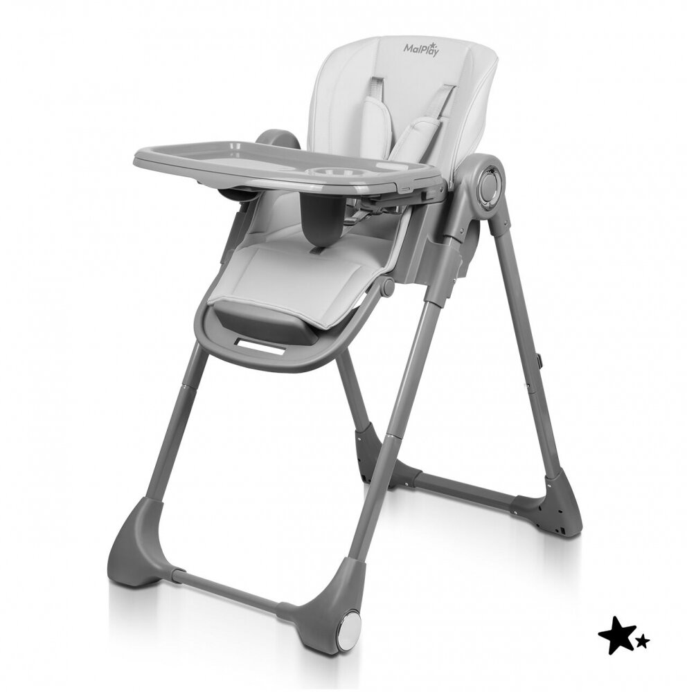 MalPlay Scaun de masa pentru bebelusi si copii Savro Grey pliabil reglabil in 6 trepte pana la 20 kg design scandinav