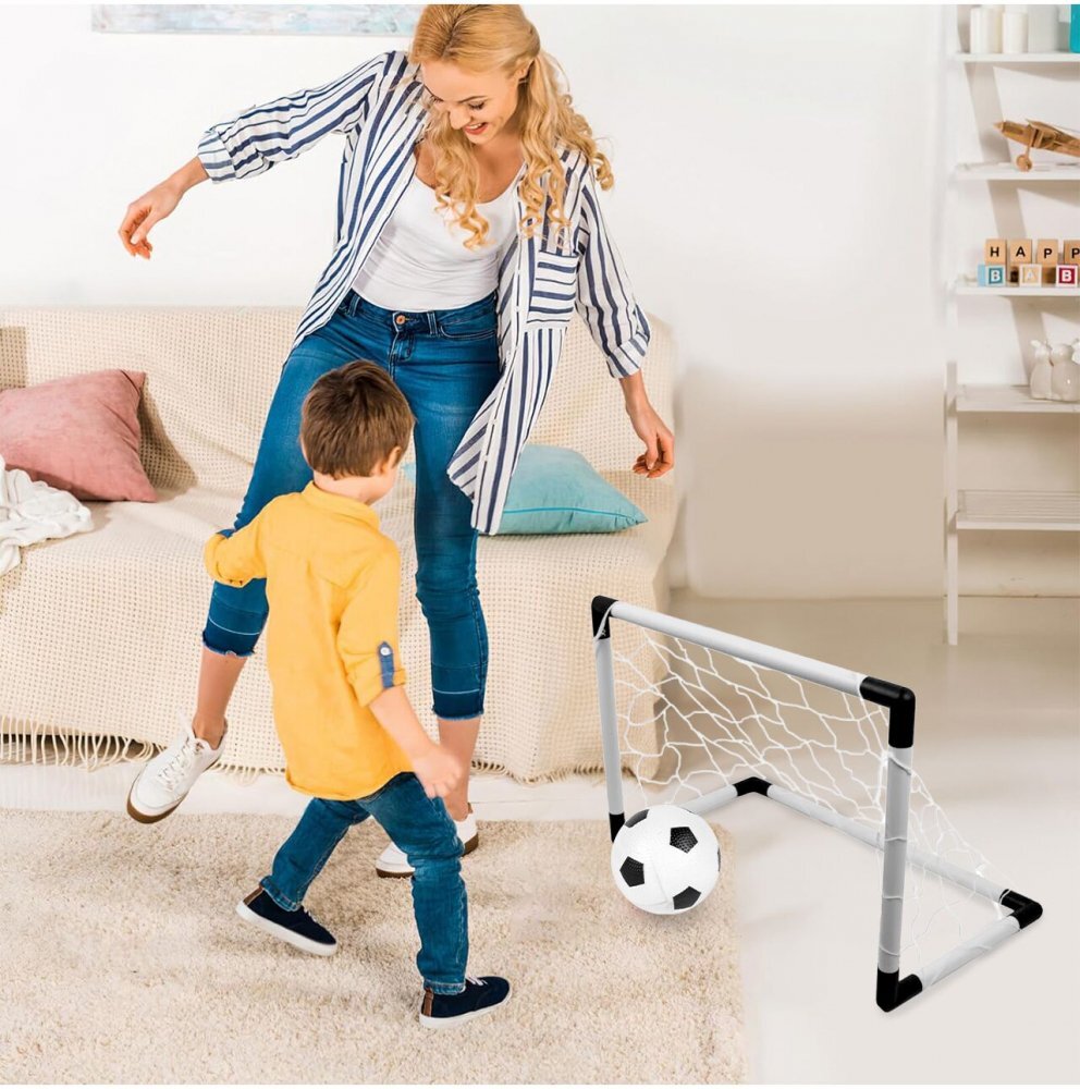 MalPlay Set complet fotbal pentru copii 2in1 include poarta mare si 2 porti mici de antrenament cu minge si pompa inclusa