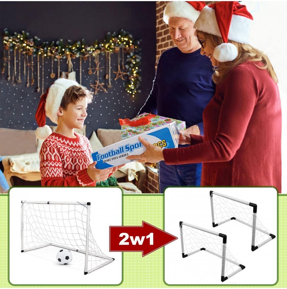 MalPlay Set complet fotbal pentru copii 2in1 include poarta mare si 2 porti mici de antrenament cu minge si pompa inclusa