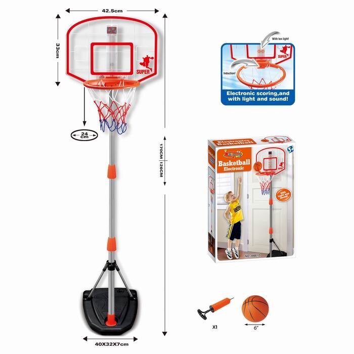 MalPlay Set de baschet cu minge pompa Contor electronic de puncte si Inaltime reglabila 97-170 cm