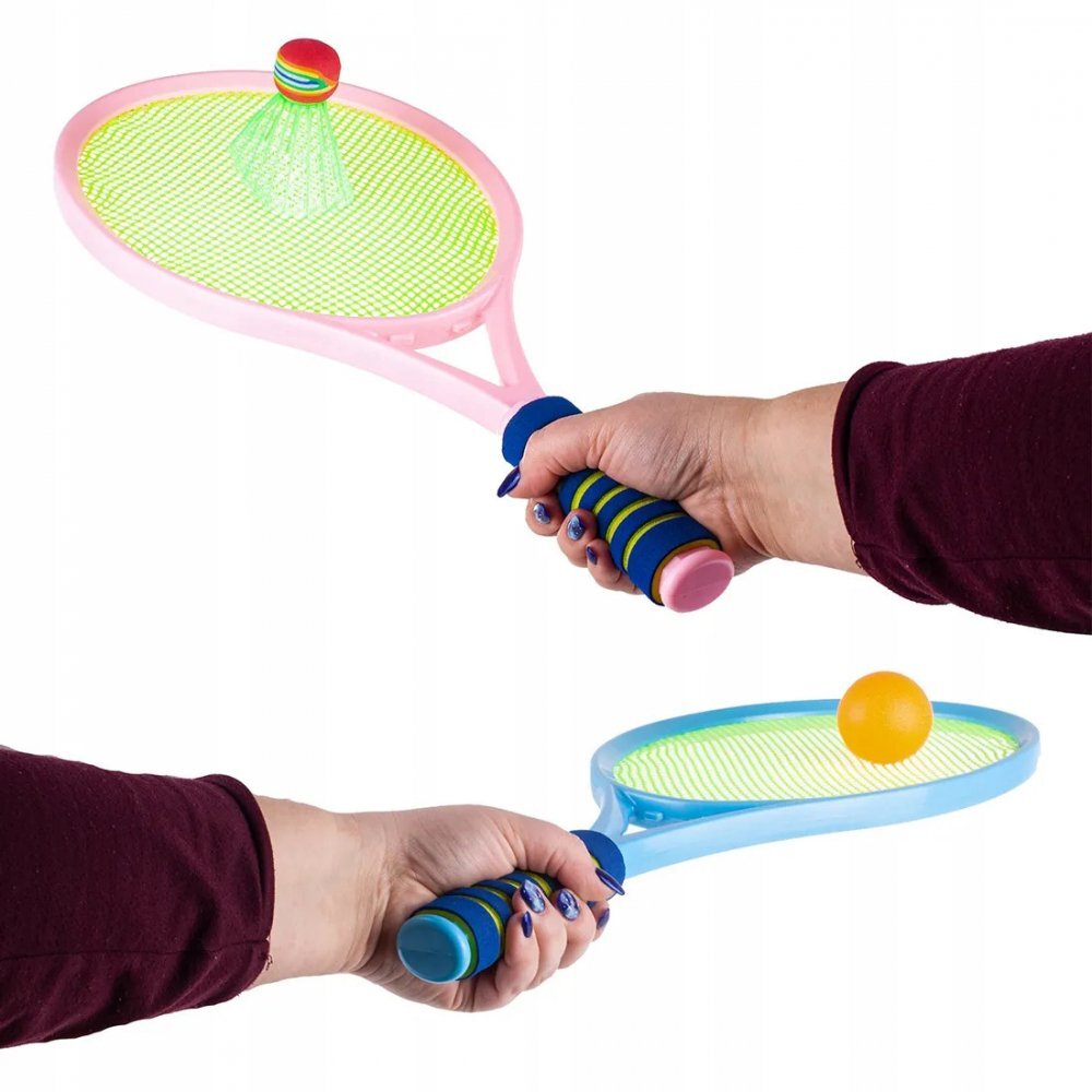 MalPlay Set de tenis si badminton pentru copii cu 2 palete 22 x 48cm minge si fluturas