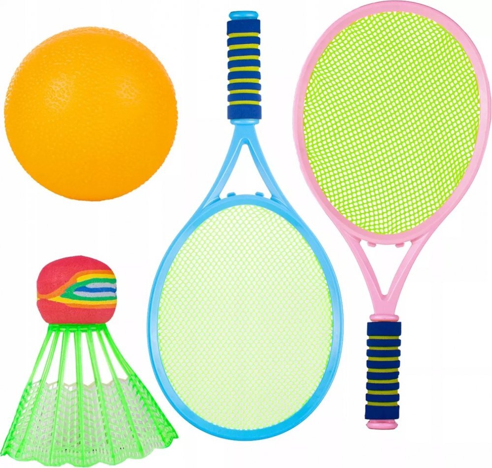 MalPlay Set de tenis si badminton pentru copii cu 2 palete 22 x 48cm minge si fluturas