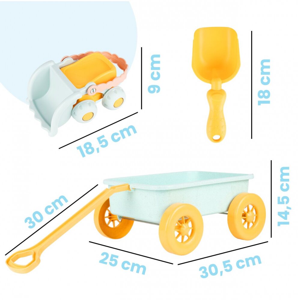 MalPlay Set jucarii pentru nisip Blue include carucior cu roti galetusa si masinuta basculanta
