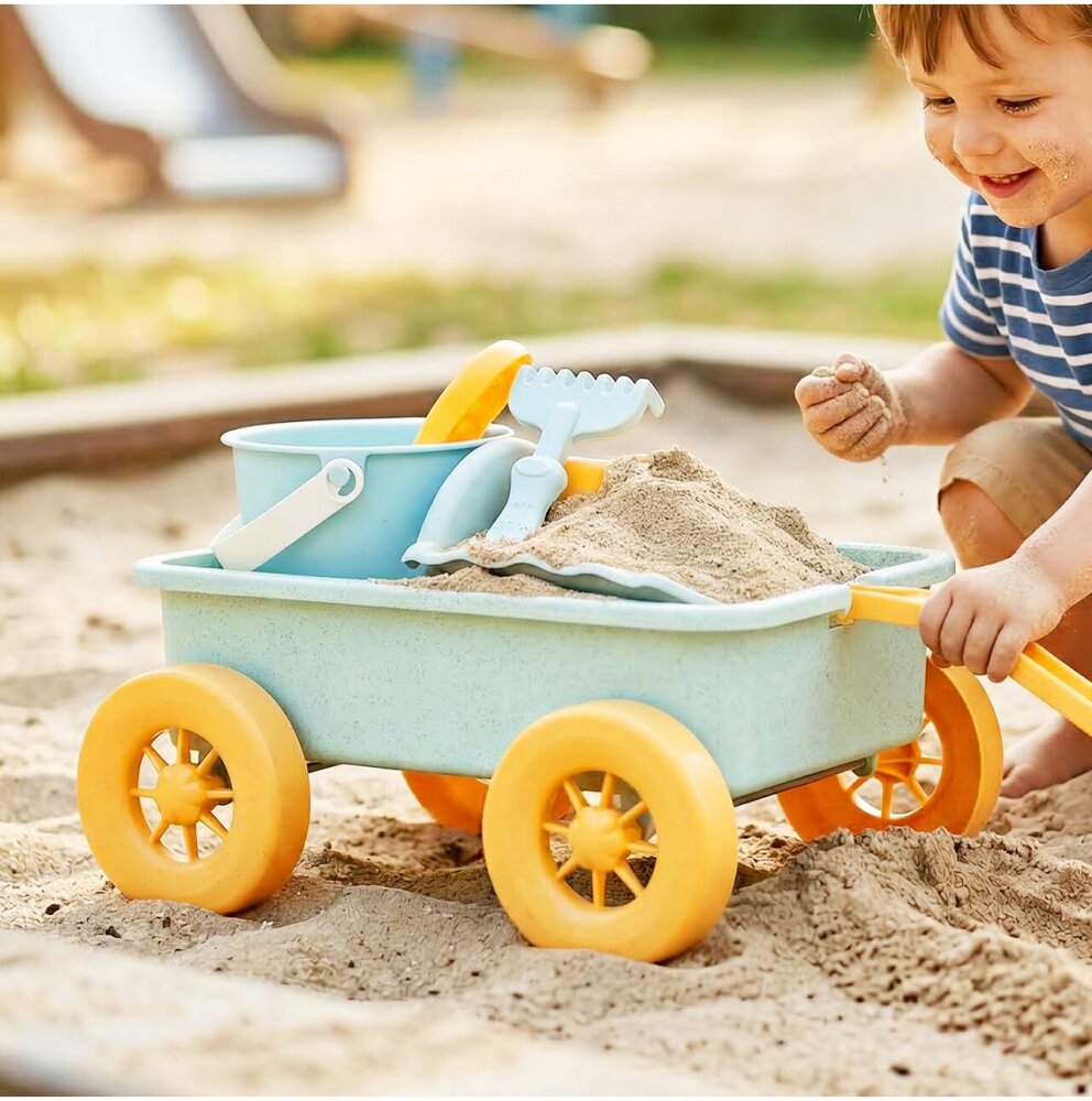 MalPlay Set jucarii pentru nisip Blue include carucior cu roti galetusa si masinuta basculanta