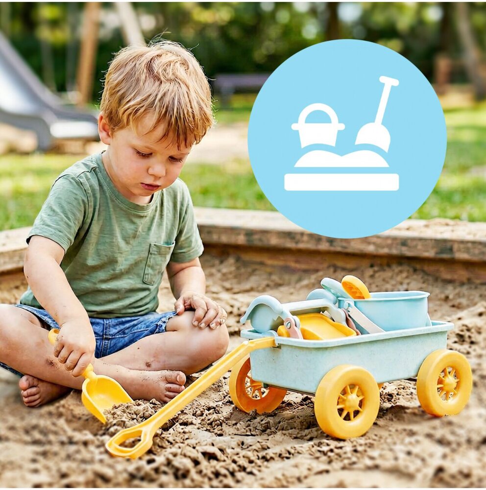 MalPlay Set jucarii pentru nisip Blue include carucior cu roti galetusa si masinuta basculanta