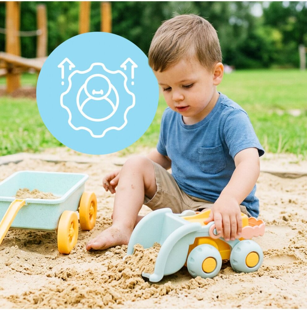 MalPlay Set jucarii pentru nisip Blue include carucior cu roti galetusa si masinuta basculanta
