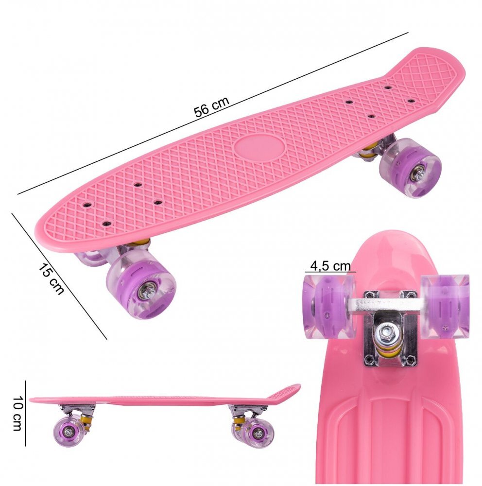 MalPlay Skateboard pentru copii Pink cu led-uri integrate dimensiune platforma 56 x 15 cm