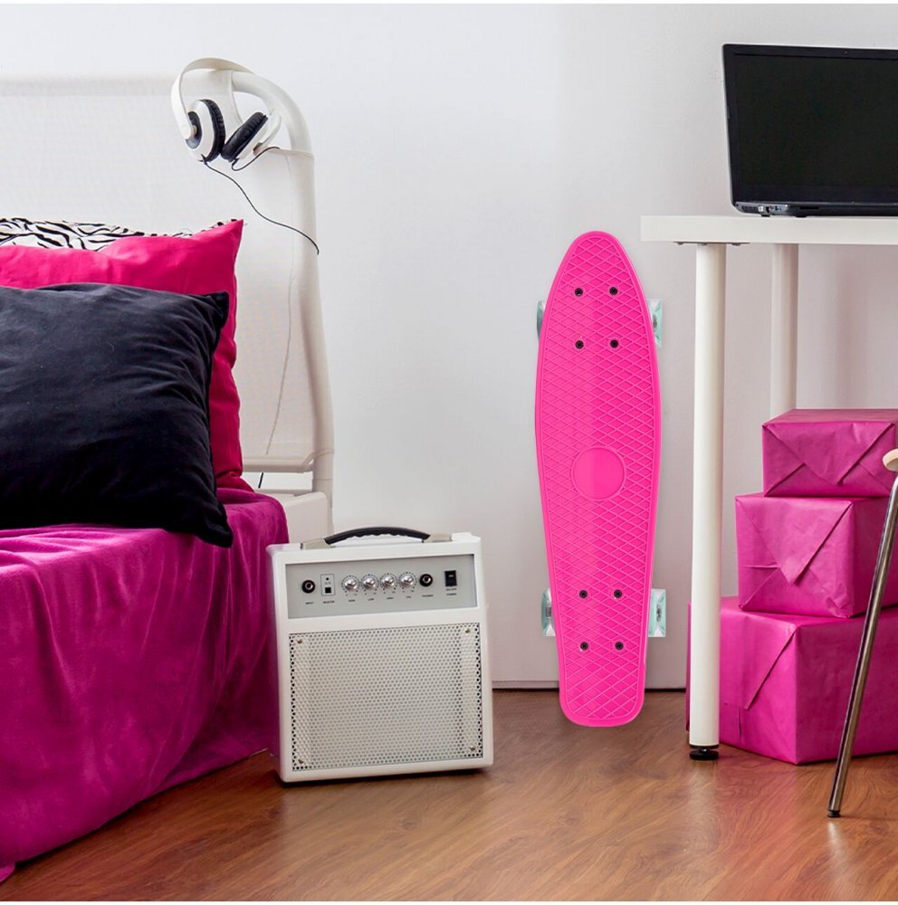 MalPlay Skateboard pentru copii Solid Pink dimensiune platforma 56 x 15 cm roti dotate cu LED-uri luminoase