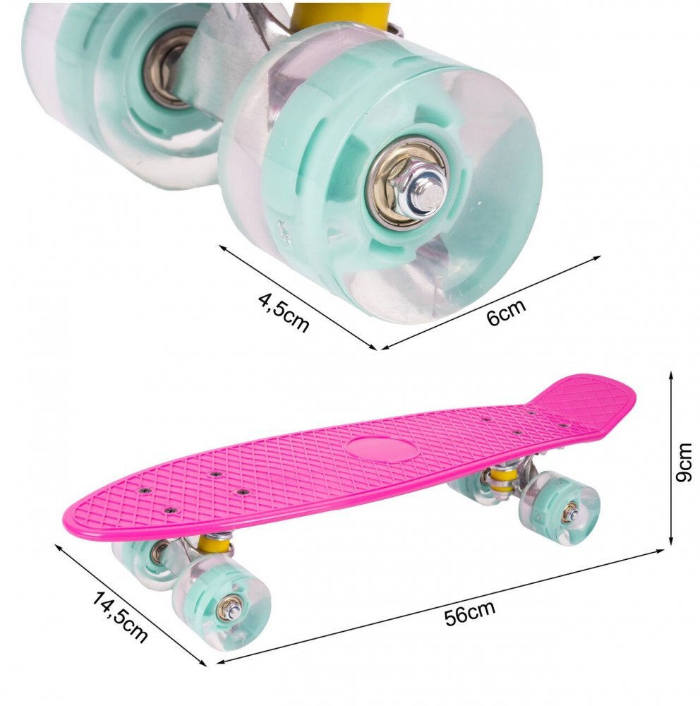 MalPlay Skateboard pentru copii Solid Pink dimensiune platforma 56 x 15 cm roti dotate cu LED-uri luminoase