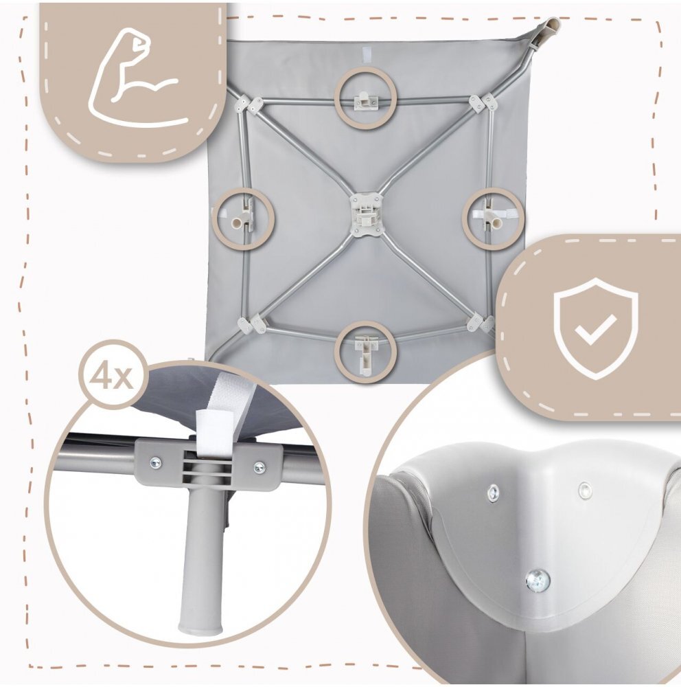 MalPlay Tarc de calatorie pentru copii 2 in 1 intrare cu fermoar roti cu frana cu 3 pereti din plasa pliabil cu saltea si geanta de transport incluse dimensiune 100 x 100 cm grey