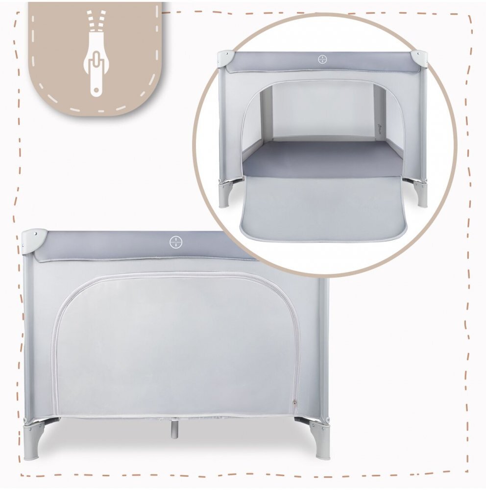 MalPlay Tarc de calatorie pentru copii 2 in 1 intrare cu fermoar roti cu frana cu 3 pereti din plasa pliabil cu saltea si geanta de transport incluse dimensiune 100 x 100 cm grey