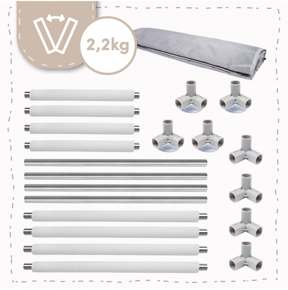 MalPlay Tarc de joaca pentru copii Kivo Grey design modern si sigur acces mare cu fermoar actionat din exterior dimensiune 120 x 120 cm cu buzunar din plasa