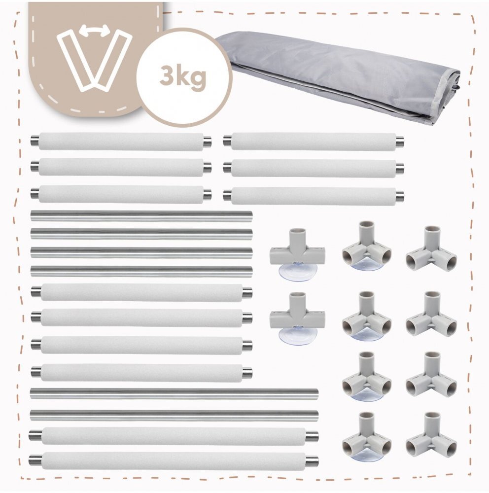 MalPlay Tarc de joaca pentru copii Kivo Grey design modern si sigur acces mare cu fermoar actionat din exterior dimensiune 120 x 180 cm cu buzunar din plasa