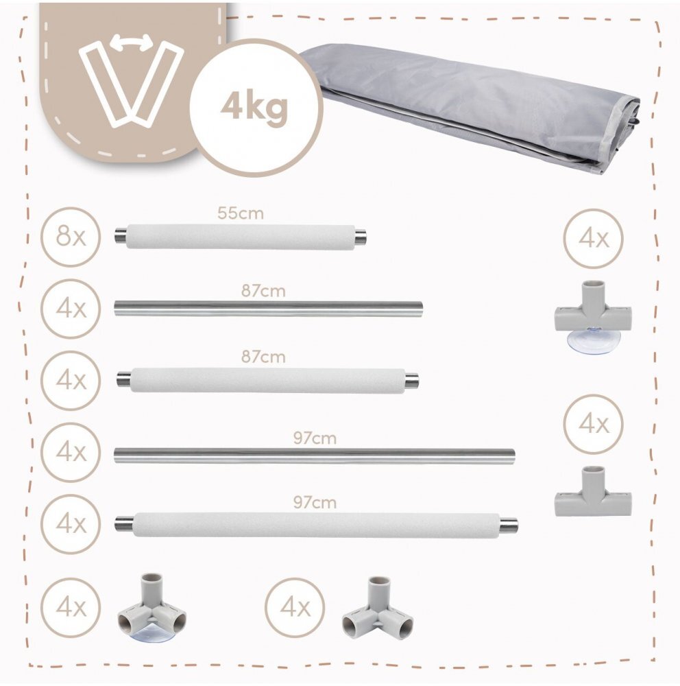 MalPlay Tarc de joaca pentru copii Kivo Grey design modern si sigur acces mare cu fermoar actionat din exterior dimensiune 180 x 200 cm cu buzunar din plasa
