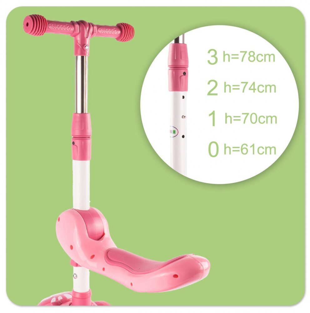 MalPlay Trotineta 2 in 1 pliabila cu scaun roti luminoase LED ghidon reglabil si platforma antiderapanta Pink Kitty