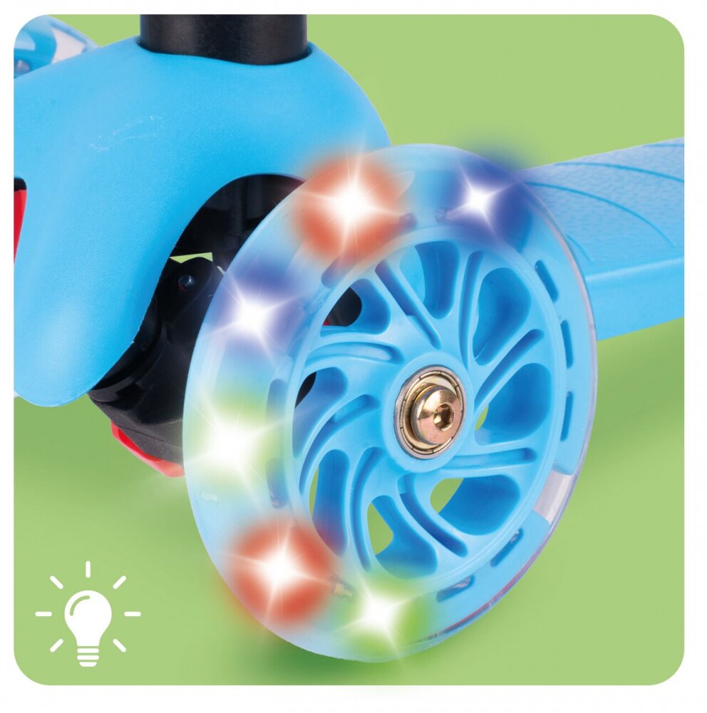 MalPlay Trotineta pentru copii Blue 3 roti cu LED din PU reglabila cu platforma antiderapanta si frana de picior