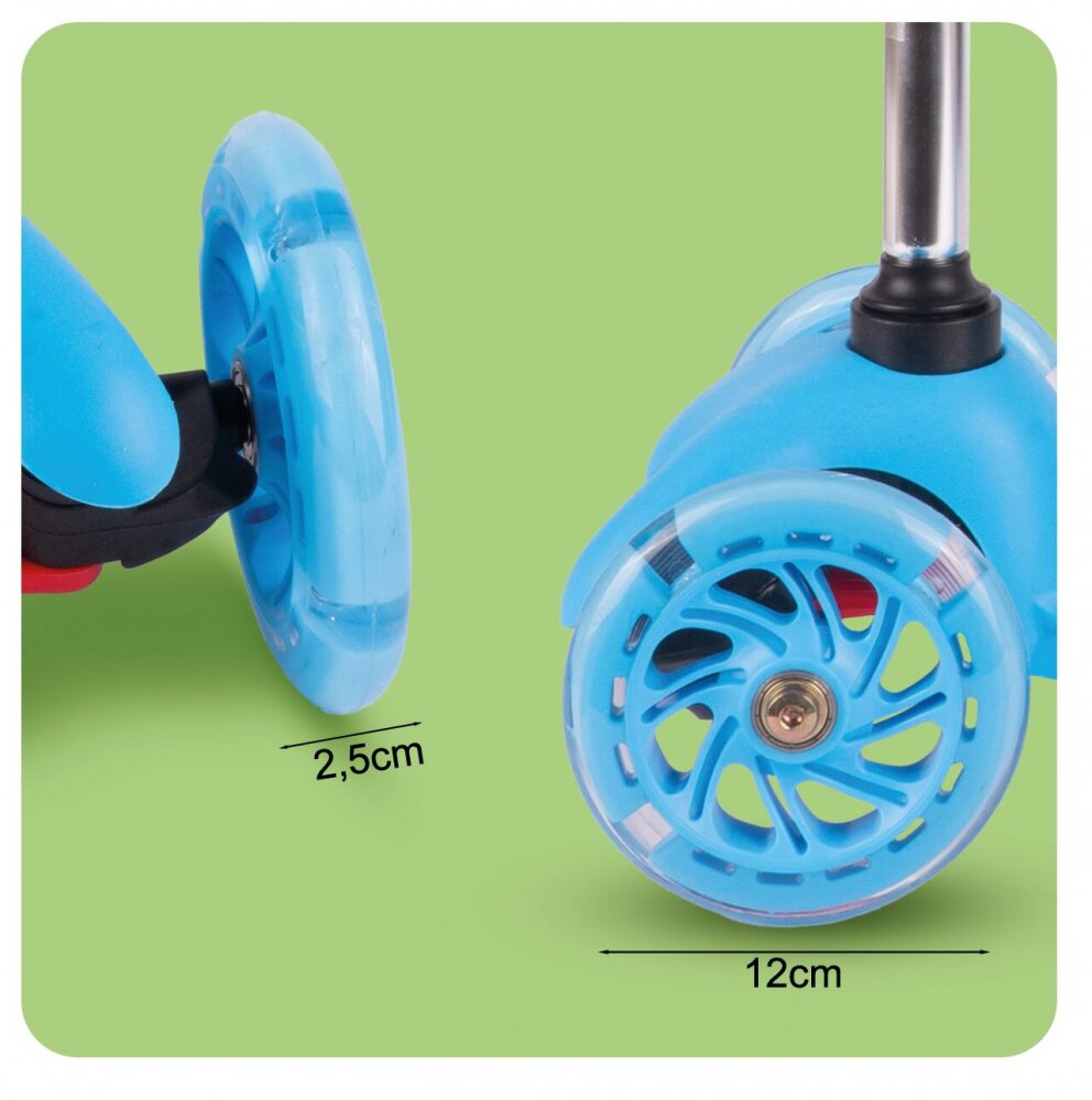 MalPlay Trotineta pentru copii Blue 3 roti cu LED din PU reglabila cu platforma antiderapanta si frana de picior