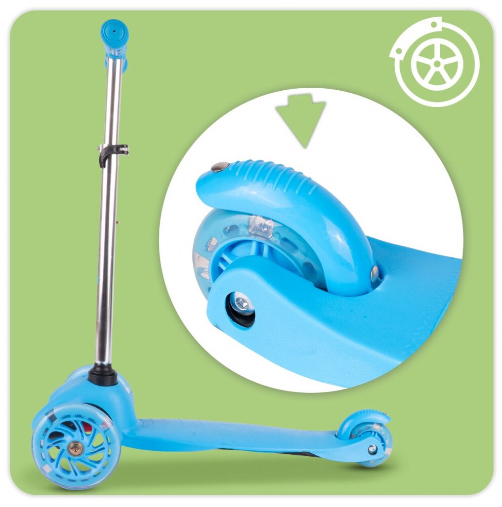 MalPlay Trotineta pentru copii Blue 3 roti cu LED din PU reglabila cu platforma antiderapanta si frana de picior