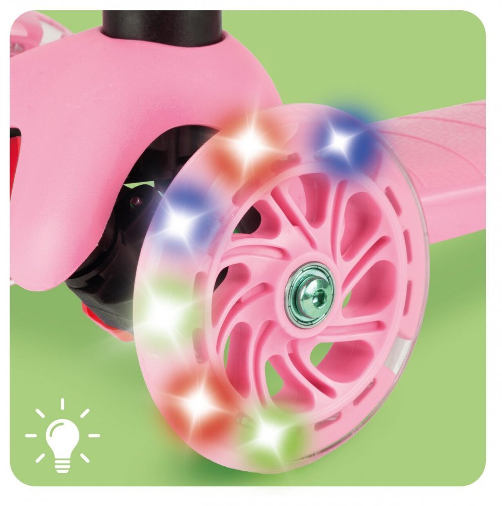MalPlay Trotineta pentru copii Pink cu ghidon reglabil pe inaltime roti luminoase LED platforma lata si antiderapanta