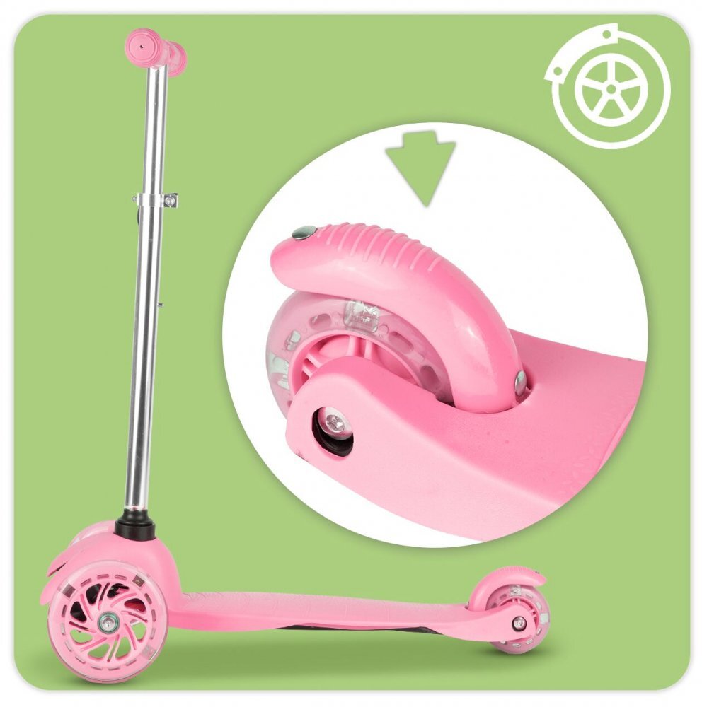 MalPlay Trotineta pentru copii Pink cu ghidon reglabil pe inaltime roti luminoase LED platforma lata si antiderapanta
